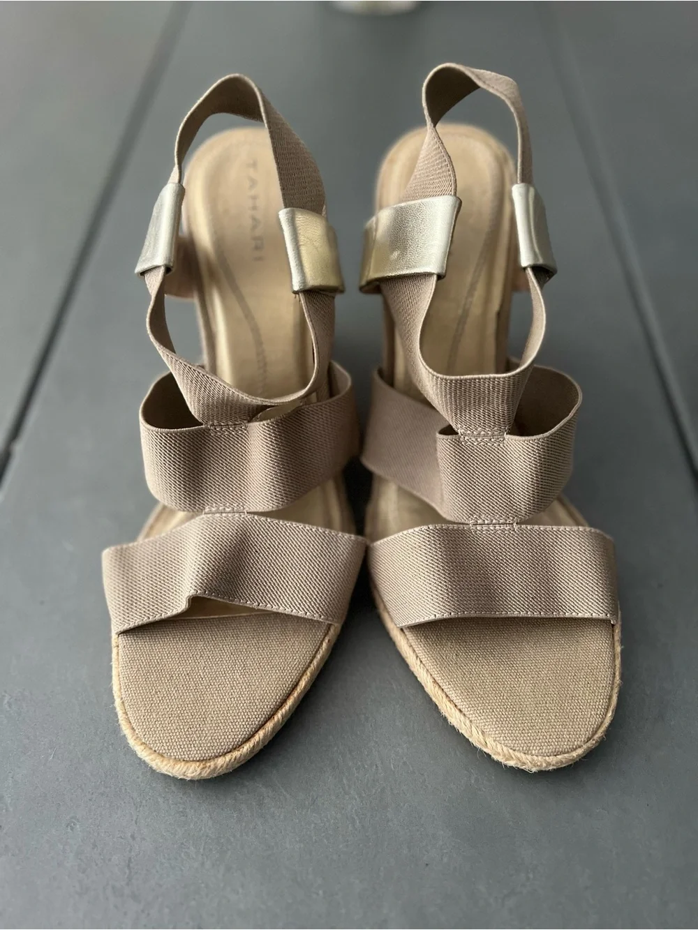 Tahari Nude Beige Espadrille Wedge Sandals Size 8M Resort Coastal‎ Chic